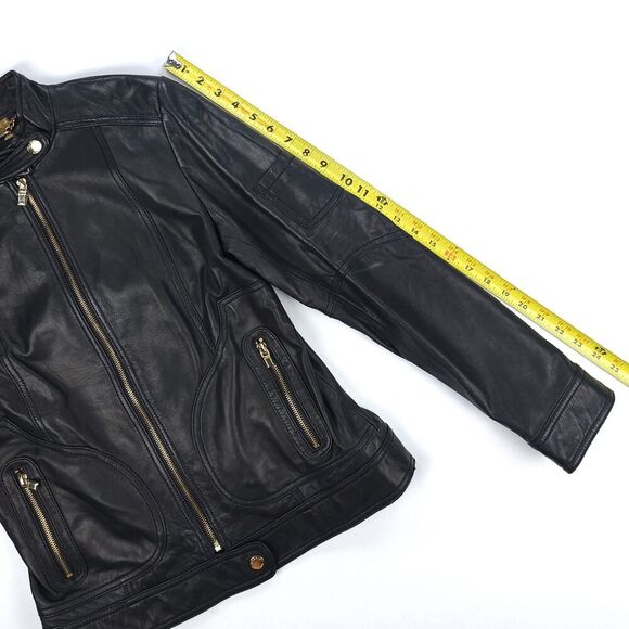 SHELLI SEGAL Genuine Leather Tailored Biker Jacket Downtown Girl Moto Boho Black - Picture 5 of 8